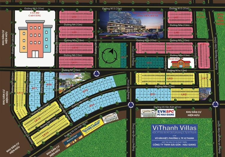 Mặt bằng phân lô tổng thể dự án ViThanh Villas Vị Thanh Hậu Giang