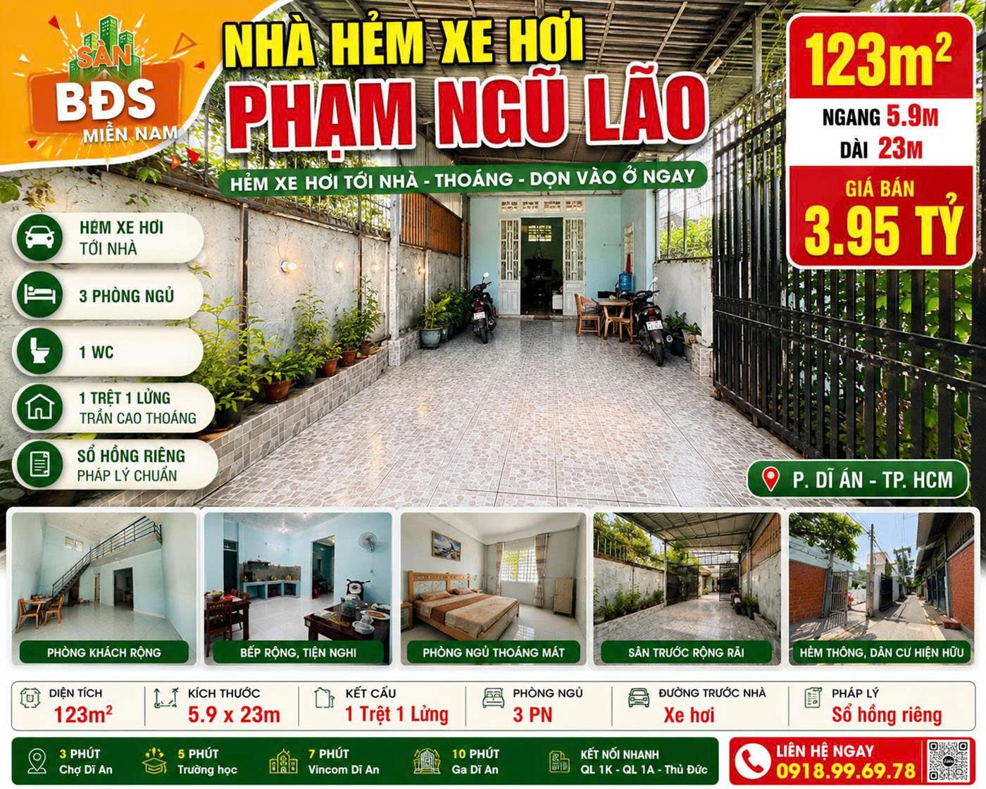 NHÀ HẺM XE HƠI PHẠM NGŨ LÃO – NGANG GẦN 6M – CHỈ 3.95 TỶ
