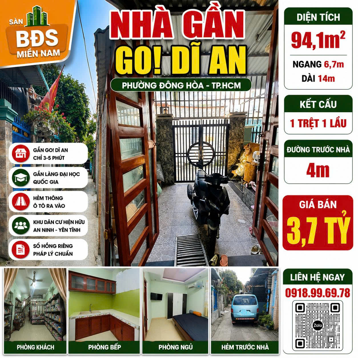 Bán nhà gần GO! Dĩ An phường Đông Hòa TP.HCM – 94,1m² – ngang 6,7m – giá 3,7 tỷ