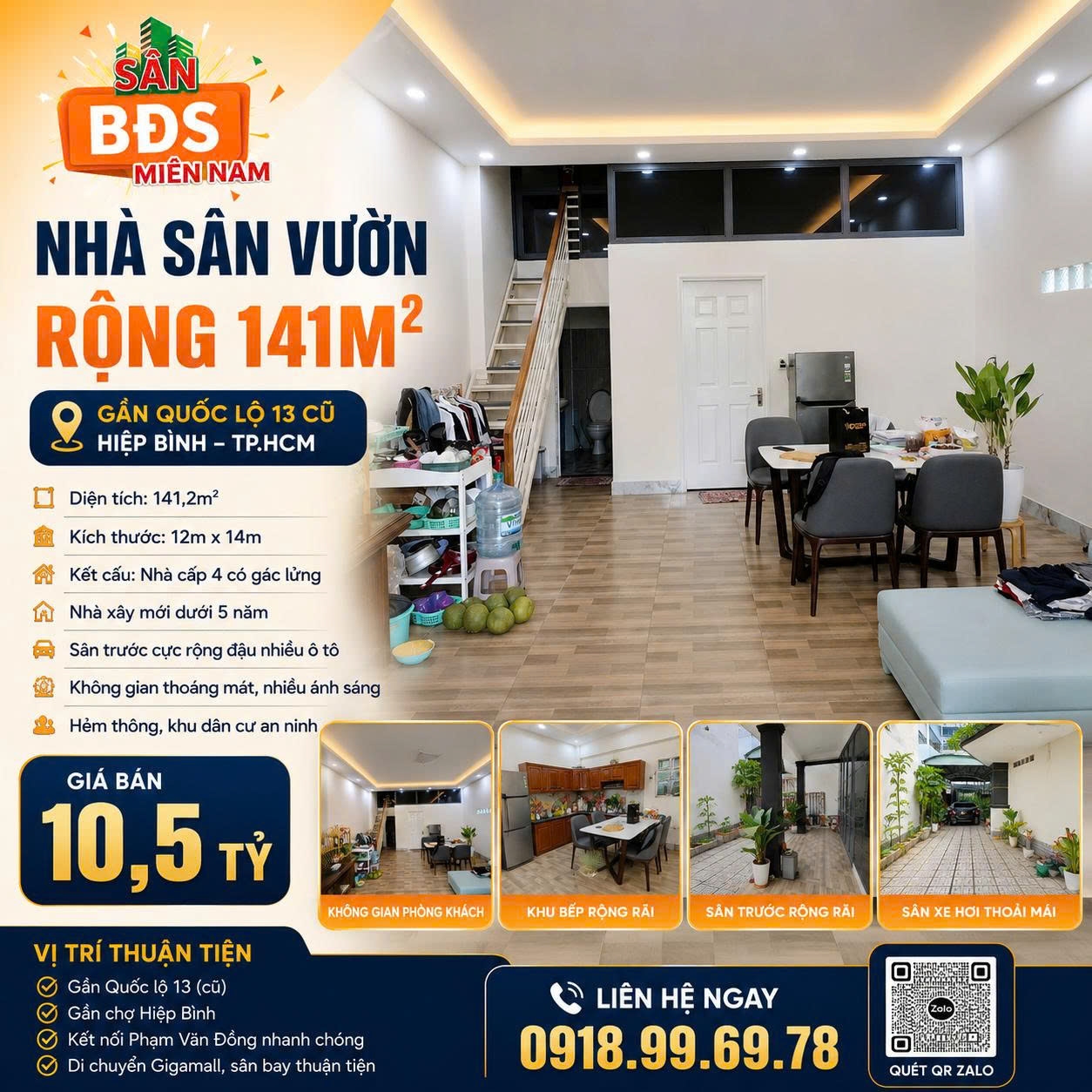 Bán nhà diện tích 141m² gần Quốc lộ 13 cũ Hiệp Bình TP.HCM – Ngang 12m – Giá 10,5 tỷ