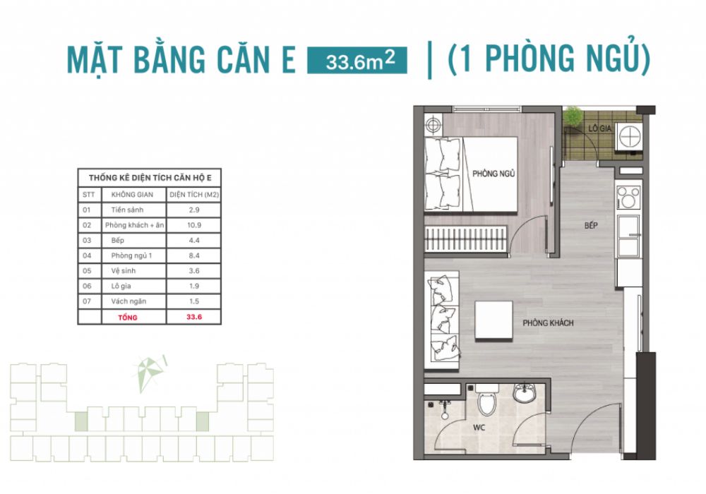 Thiết kế căn 1 Phòng ngủ dự án EcoLife Riverside