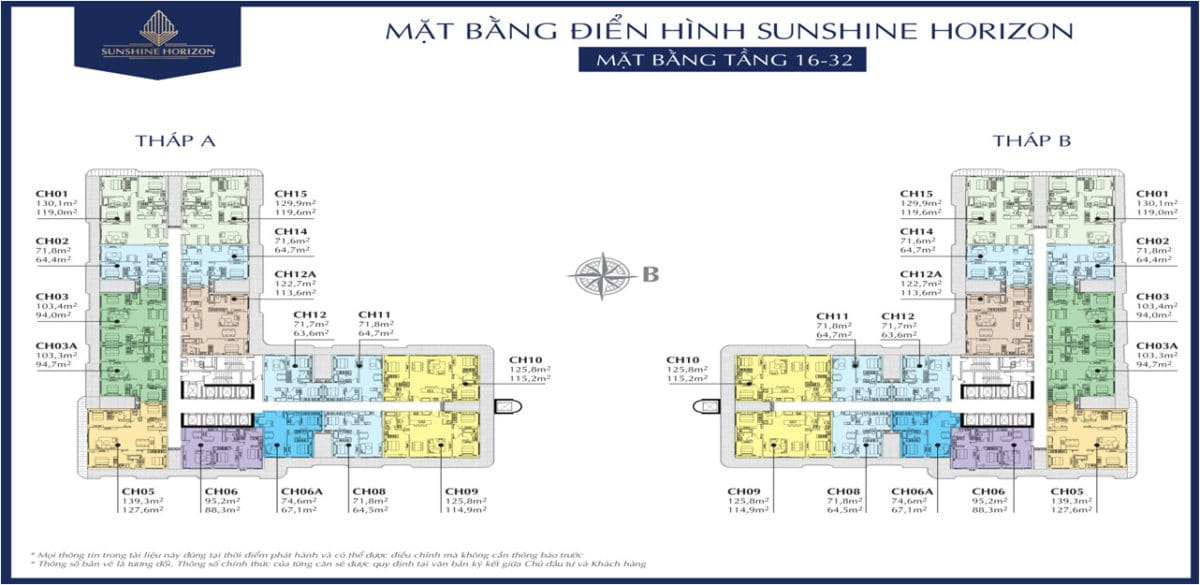 Mặt bằng Tầng 16 – 32 Dự án Căn hộ Sunshine Horizon