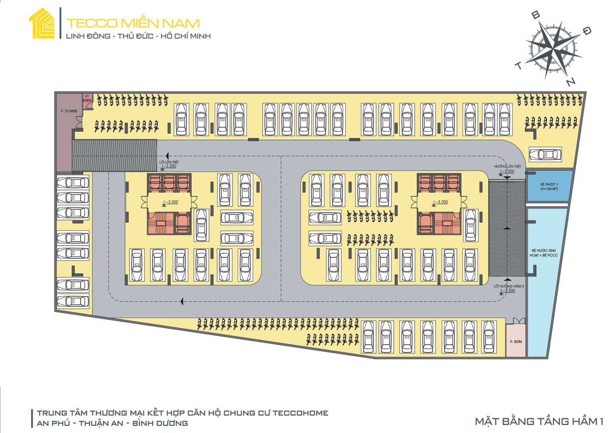 Mặt bằng Tầng Hầm 1 Dự án Tecco Home An Phú