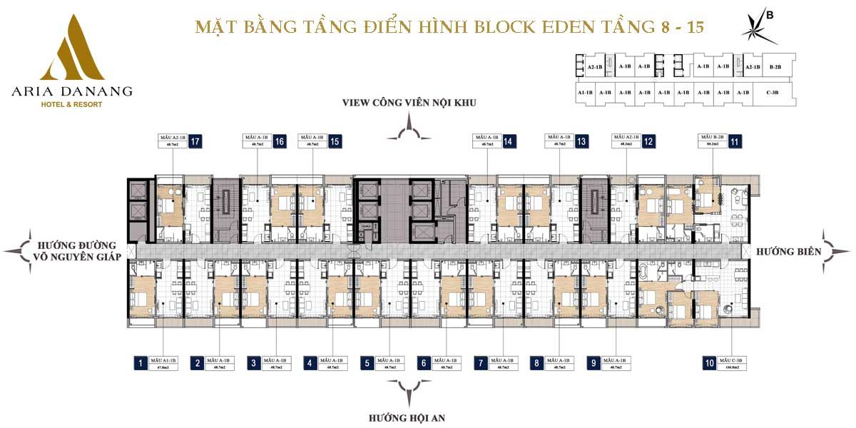 Mặt bằng tầng 8-15 block Eden Dự án Aria Hotel & Resort Đà Nẵng