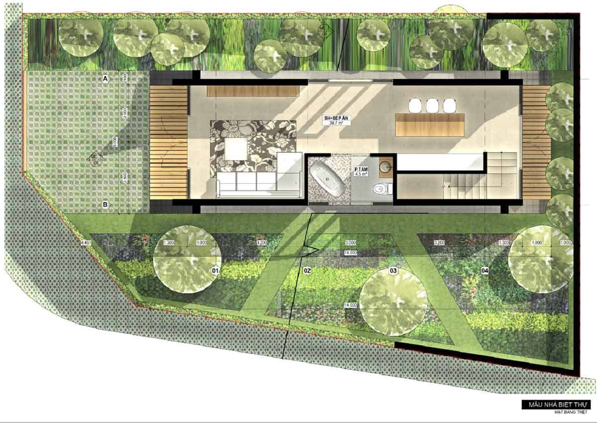 Thiết kế tầng trệt Biệt thự Vườn La Beauté Bảo Lộc Lâm Đồng
